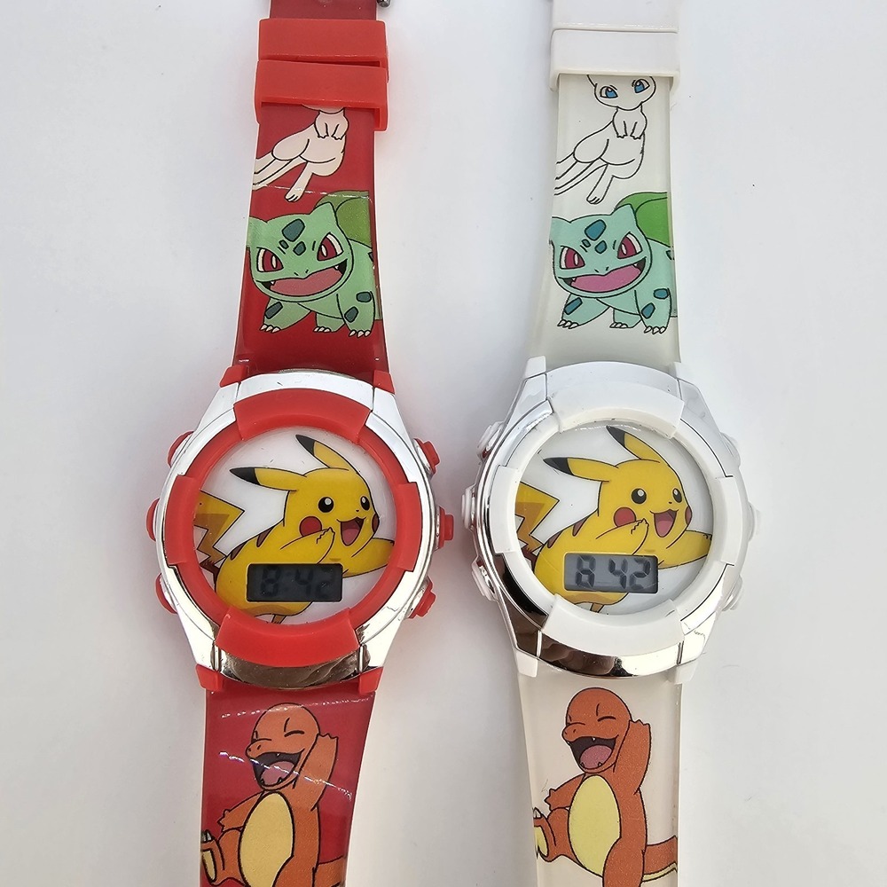 2X Pokemon Pikachu Digital Watches 36MM Multicolor Plastic Bands Working
